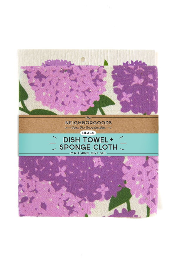 The Neighborgoods Lilacs Dish Towel + Sponge Cloth Gift Set