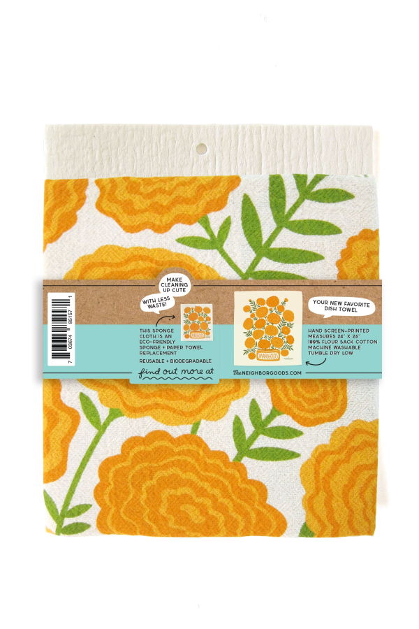 The Neighborgoods Marigolds Dish Towel + Sponge Cloth Gift Set