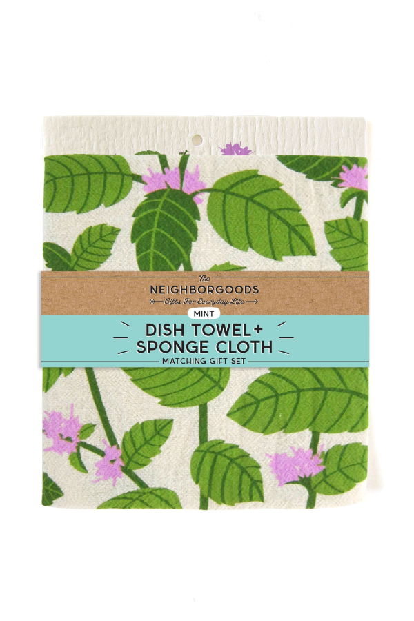 The Neighborgoods Mint Dish Towel + Sponge Cloth Gift Set