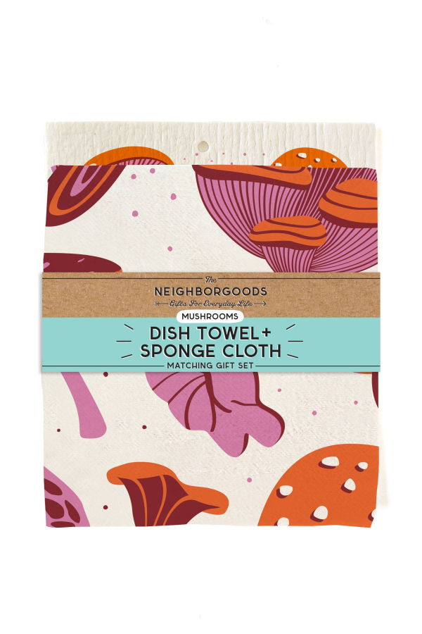 The Neighborgoods Mushroom Dish Towel + Sponge Cloth Gift Set