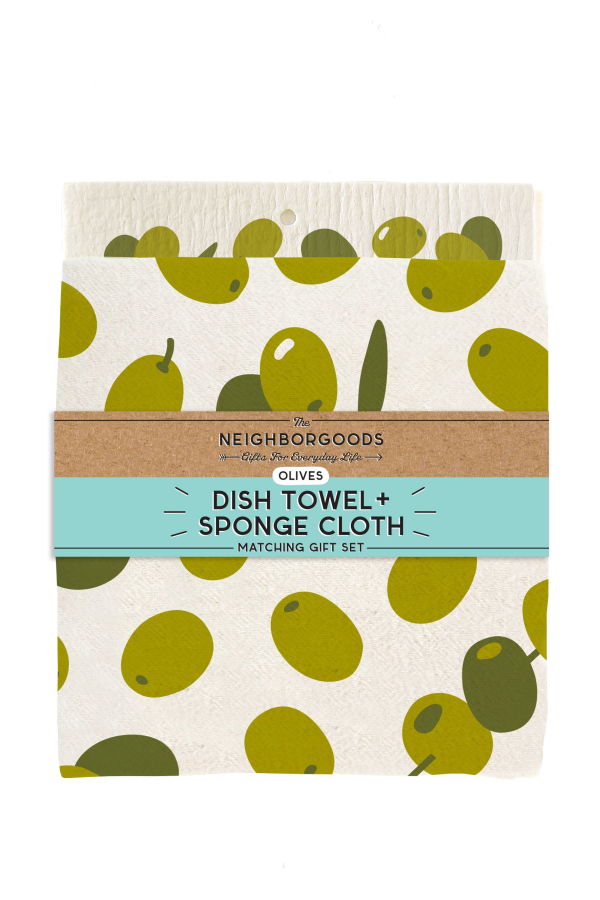 The Neighborgoods Olive Dish Towel + Sponge Cloth Gift Set