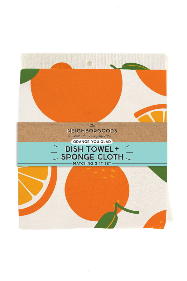 The Neighborgoods Orange Dish Towel + Sponge Cloth Gift Set