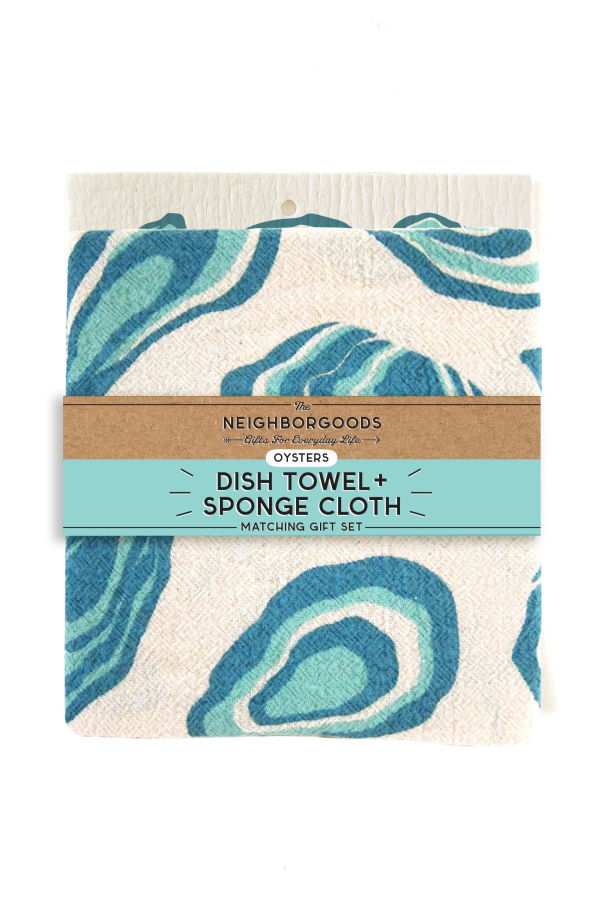 The Neighborgoods Oysters Dish Towel + Sponge Cloth Gift Set