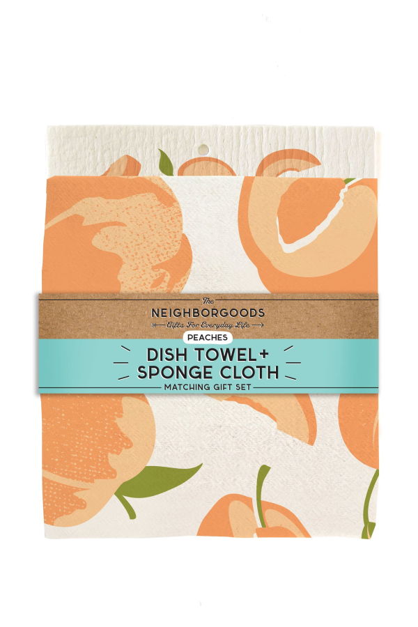 The Neighborgoods Peach Dish Towel + Sponge Cloth Gift Set
