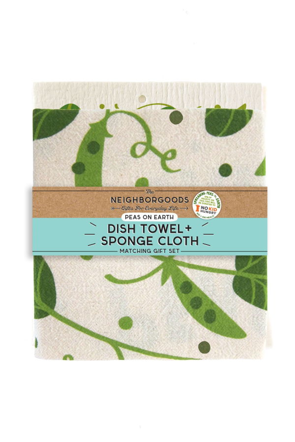 The Neighborgoods Peas Dish Towel + Sponge Cloth Gift Set