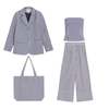 London Atelier Byproduct Blazer Trousers Corset and Tote Bag Four Piece Set - Blue/White Stripe - Thumbnail 1