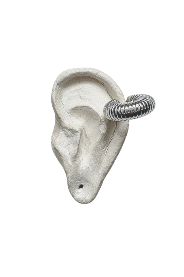 London Atelier Byproduct Silver C Shaped Hoop Ridged Clip Earrings