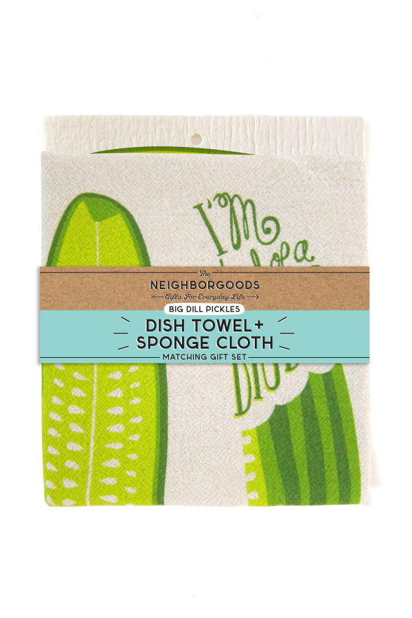 The Neighborgoods Pickle Dish Towel + Sponge Cloth Gift Set