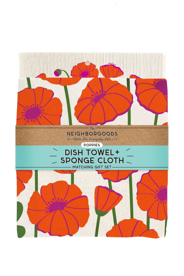 The Neighborgoods Poppy Dish Towel + Sponge Cloth Gift Set