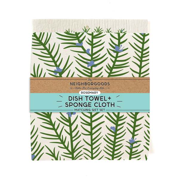 The Neighborgoods Rosemary Dish Towel + Sponge Cloth Gift Set