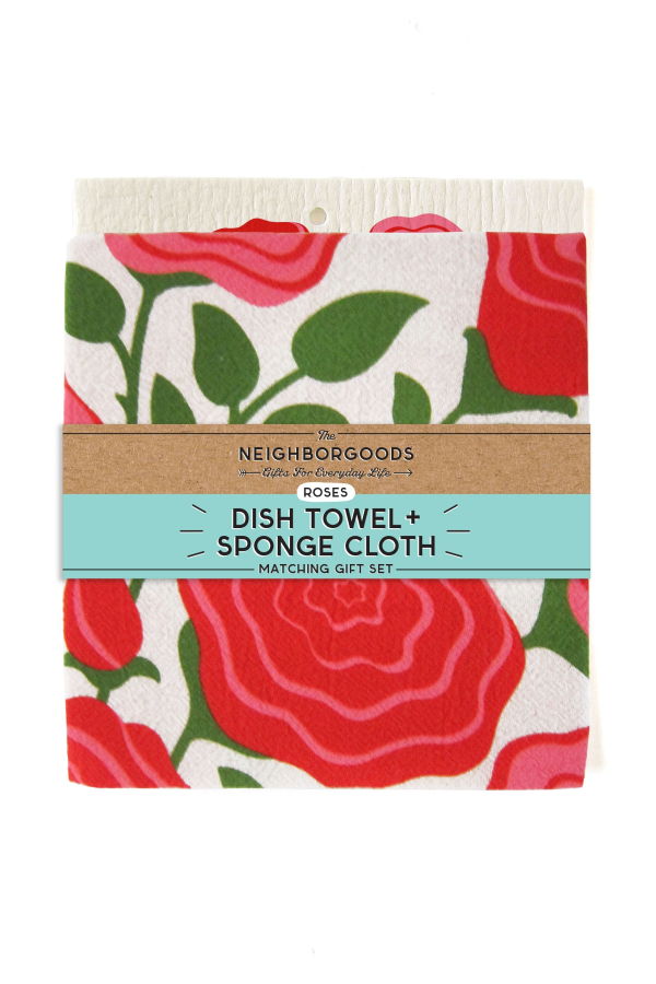 The Neighborgoods Roses Dish Towel + Sponge Cloth Gift Set