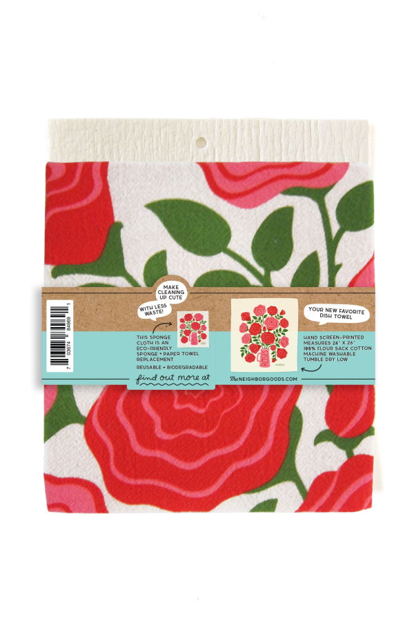 The Neighborgoods Roses Dish Towel + Sponge Cloth Gift Set