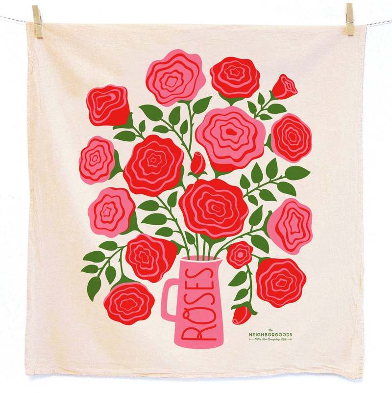 The Neighborgoods Roses Dish Towel + Sponge Cloth Gift Set