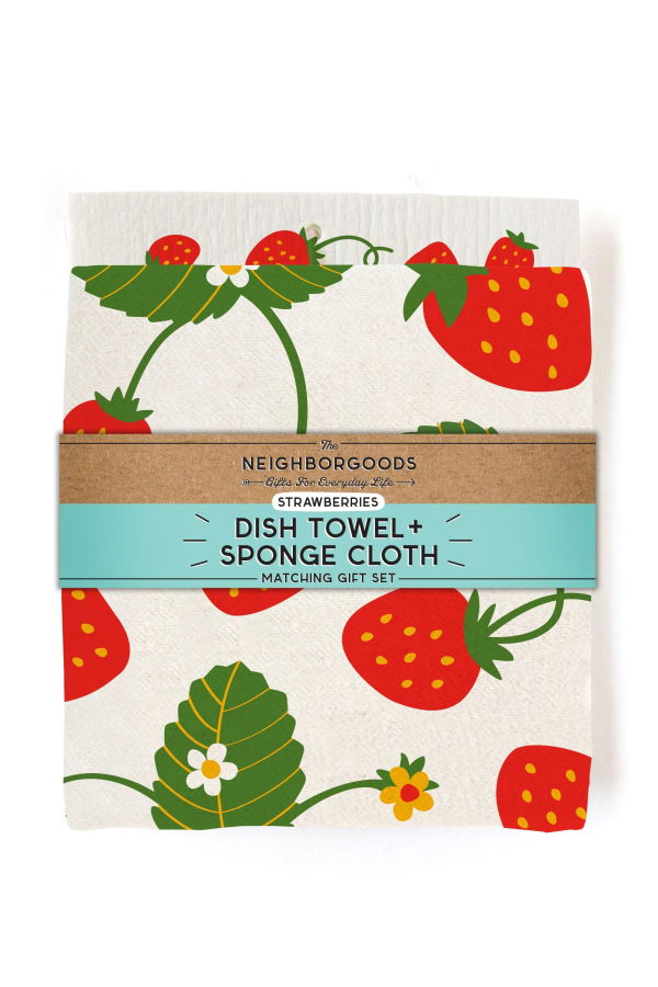 The Neighborgoods Strawberry Dish Towel + Sponge Cloth Gift Set