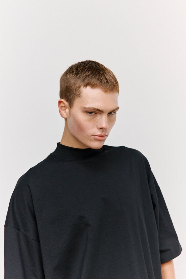 Jil Sander Black Cotton Mock-Neck T-Shirt