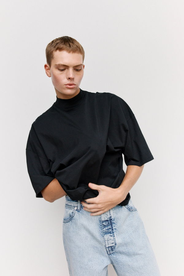 Jil Sander Black Cotton Mock-Neck T-Shirt