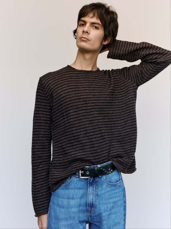 Our Legacy Dirt Stripe Fuzzy Alpaca Rigid Popover Top | Garmentory