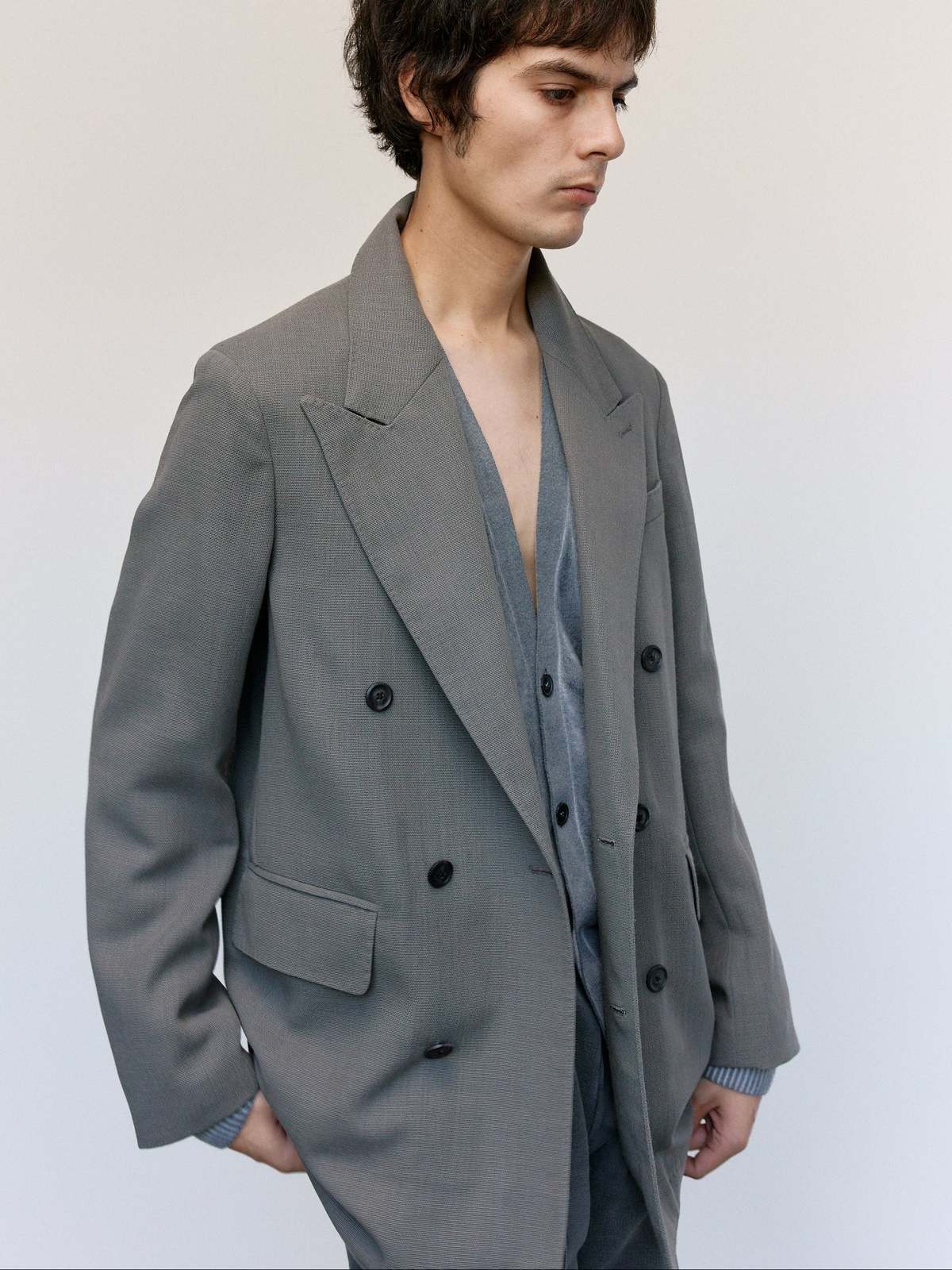 Our Legacy Double Grey Weave Wool Sharp DB Blazer - Image 6 of 9