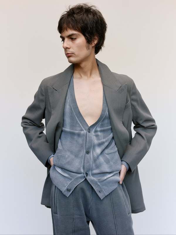 Our Legacy Grey Spray Dye Cherub Wool Parallel Cardigan Our Legacy Grey Spray Dye Cherub Wool Parallel Cardigan