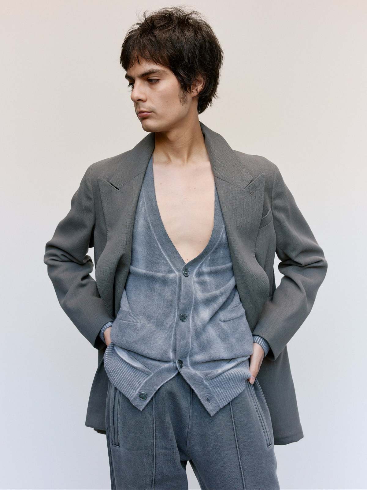 Our Legacy Grey Spray Dye Cherub Wool Parallel Cardigan - Image 1 of 9