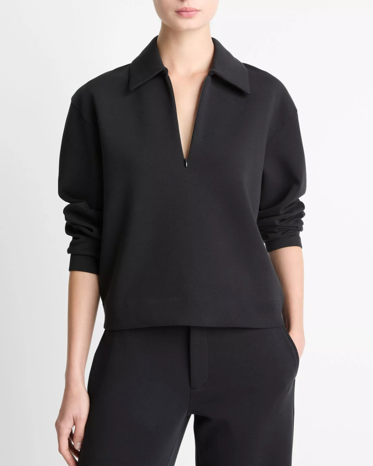 VINCE Long Sleeve Collared Half Zip Pullover - Black - Image 1 of 3