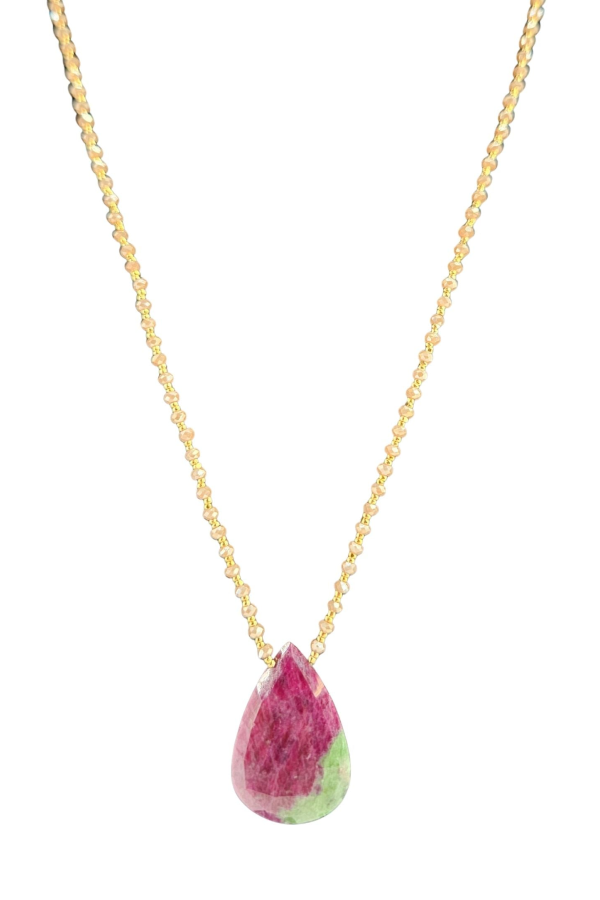 Madison Beverly Hills One-of-a-Kind Natural Purple and Green Stone Teardrop Necklace - Purple/Green