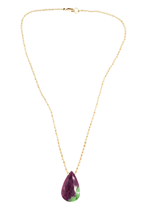 Madison Beverly Hills One-of-a-Kind Natural Purple and Green Stone Teardrop Necklace - Purple/Green