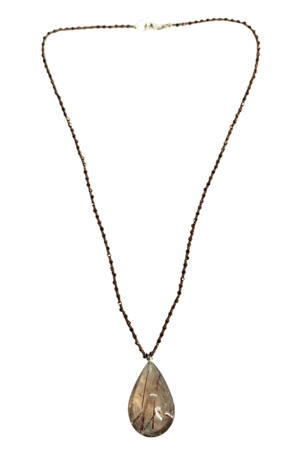 Madison Beverly Hills Rutilated Quartz Necklace with Faceted Copper-Tone Beads - Topaz