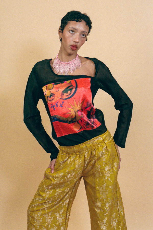 TIGRA TIGRA Hand Printed 'Once in a Blue Moon' Top - Black