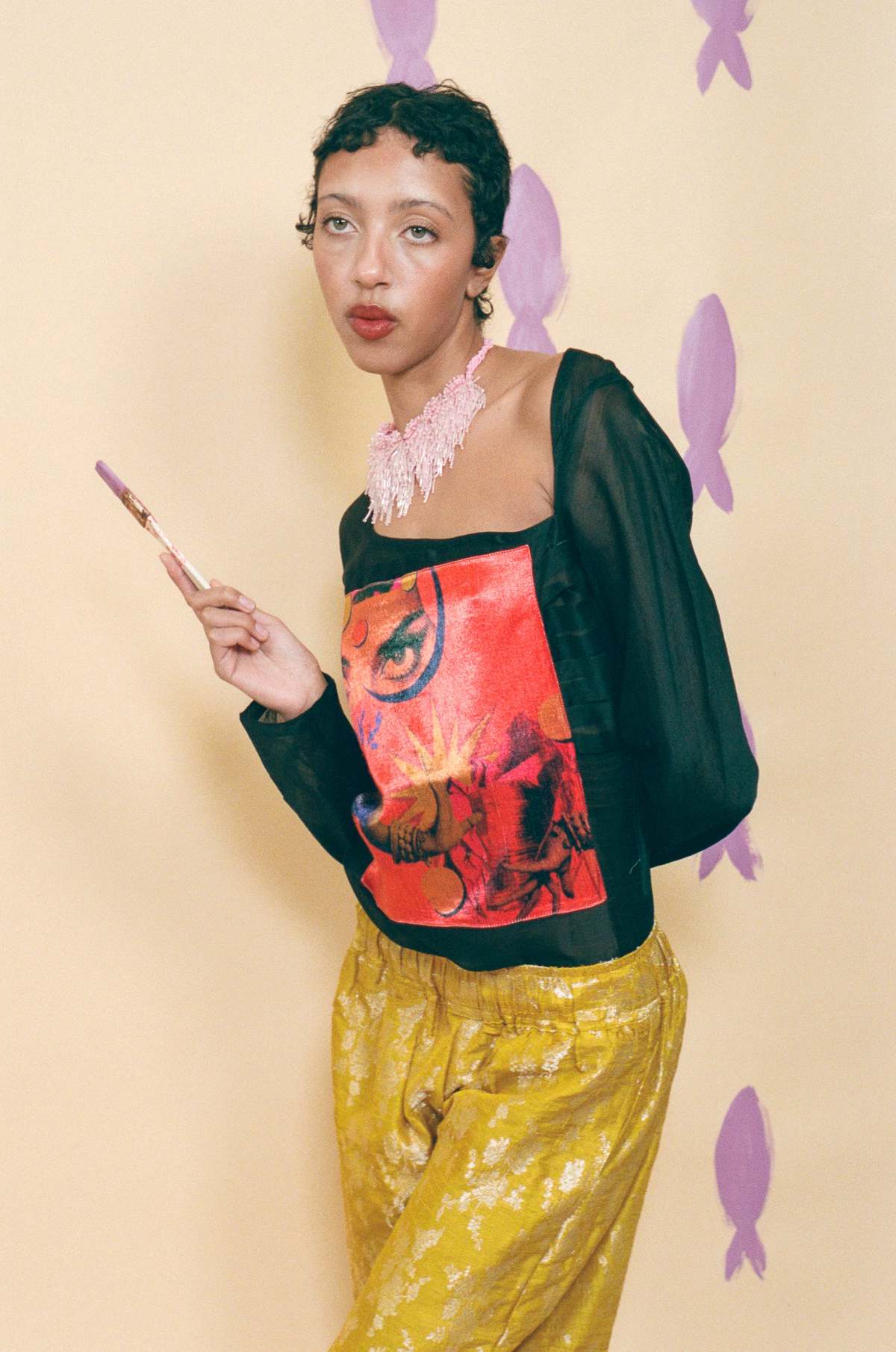 TIGRA TIGRA Hand Printed 'Once in a Blue Moon' Top - Black - Image 3 of 6