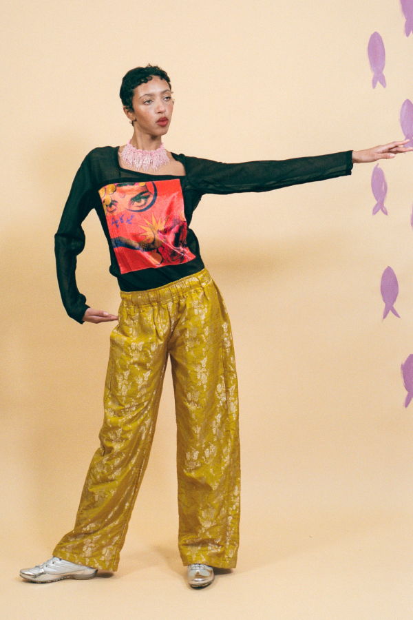 TIGRA TIGRA Yellow Silk Brocade Boxing Pants