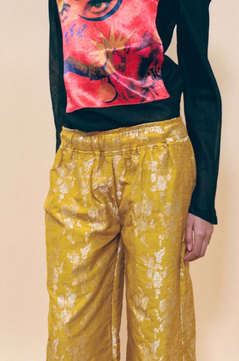 TIGRA TIGRA Yellow Silk Brocade Boxing Pants