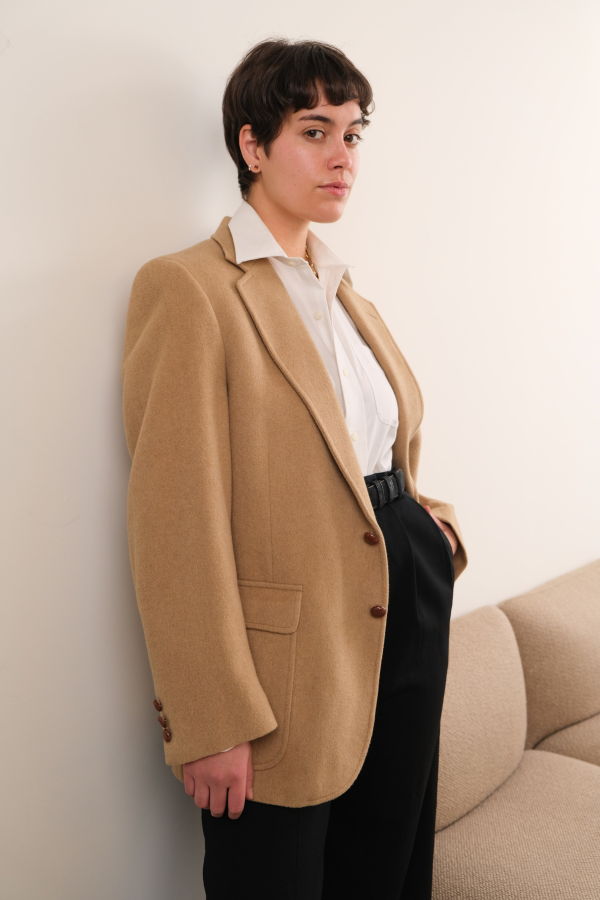Hermine Vintage 70s Italian Chamois Camel Hair Two-Button Blazer - Beige