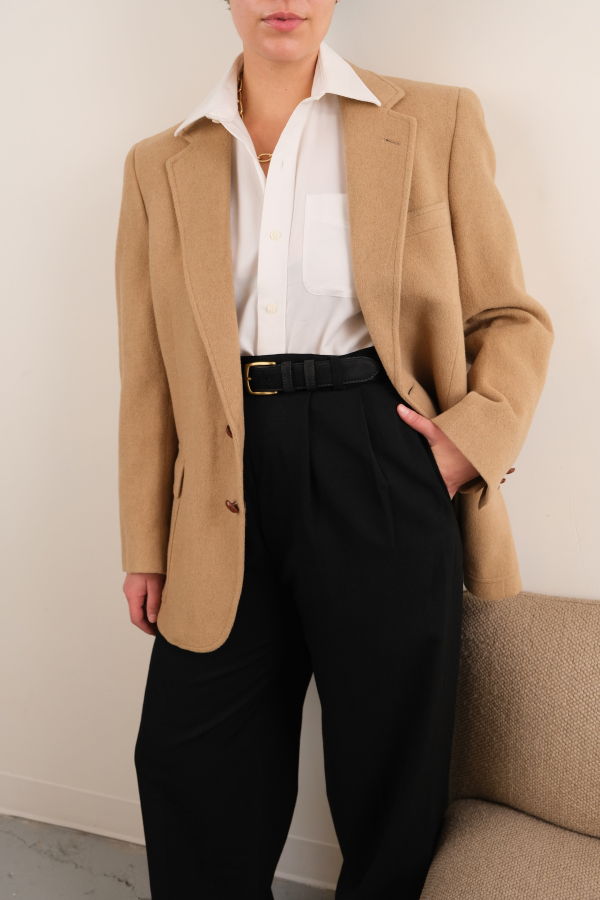 Hermine Vintage 70s Italian Chamois Camel Hair Two-Button Blazer - Beige