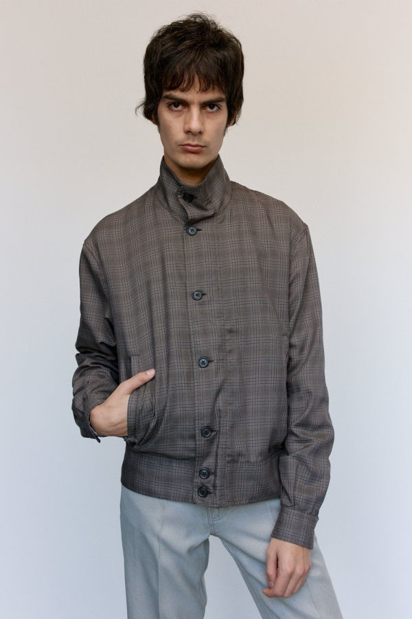 Our Legacy Dirty Brown Glen Plaid Mock Bomber