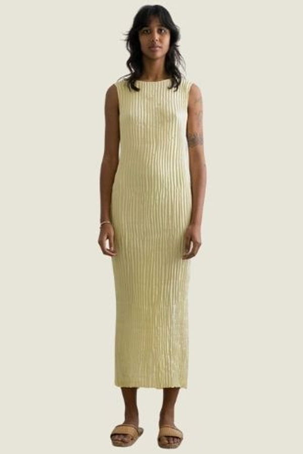 AZUR Plisse Satin Silk Tank Long Dress