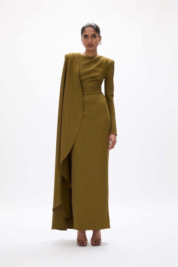 Rachel Gilbert Dion Cape Gown - Army