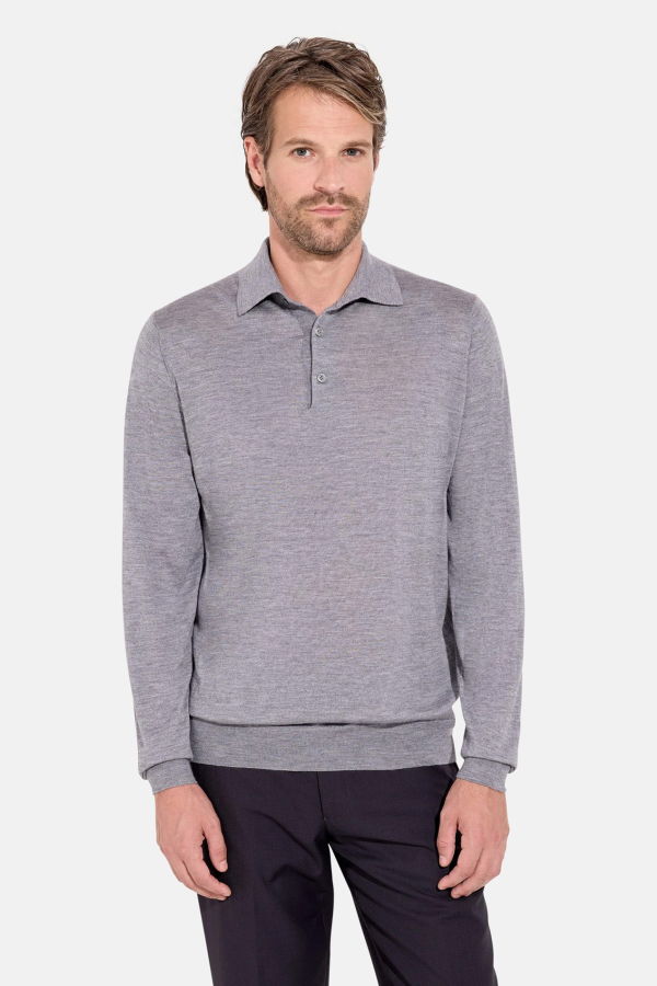 Filippo De Laurentiis Lightweight Cashmere Silk LS Polo Sweater