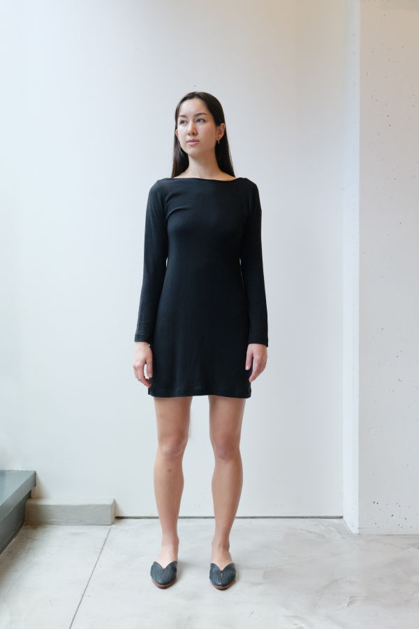 at Dawn. Silk LS Short Dress - Black