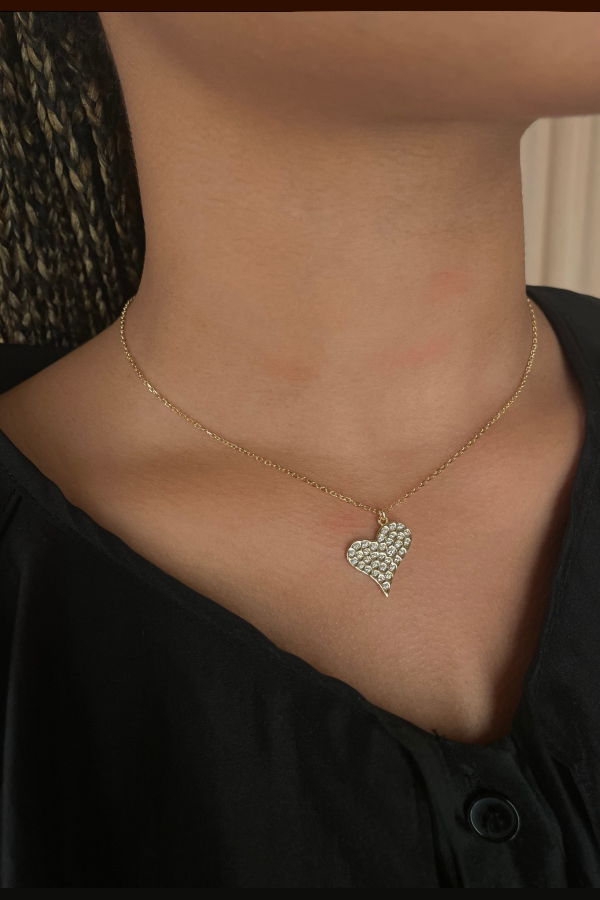 The NKC Store Gold Clear Crystal Heart Necklace