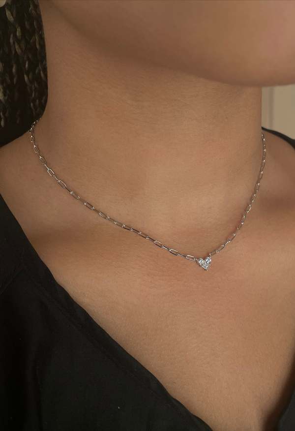 The NKC Store Silver Crystal Micro Heart Necklace - Silver