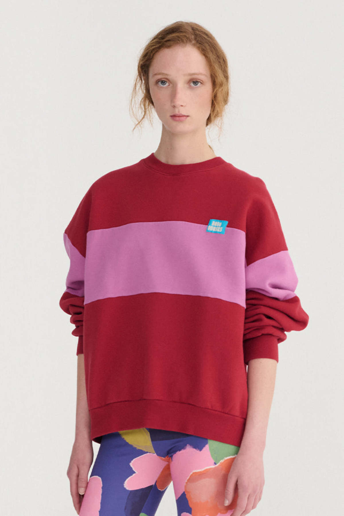KIDS Bobo Choses Color Block Relaxed Crewneck Sweatshirt - Red/Pink - Image 1 of 2