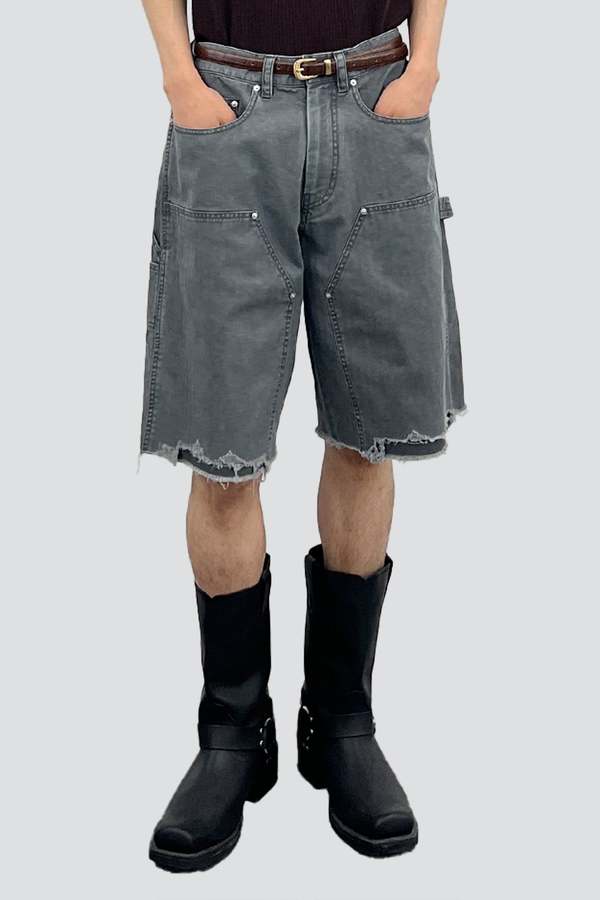 TONYWACK Faded Carbon Hand Distressed HBT Double Knee Shorts