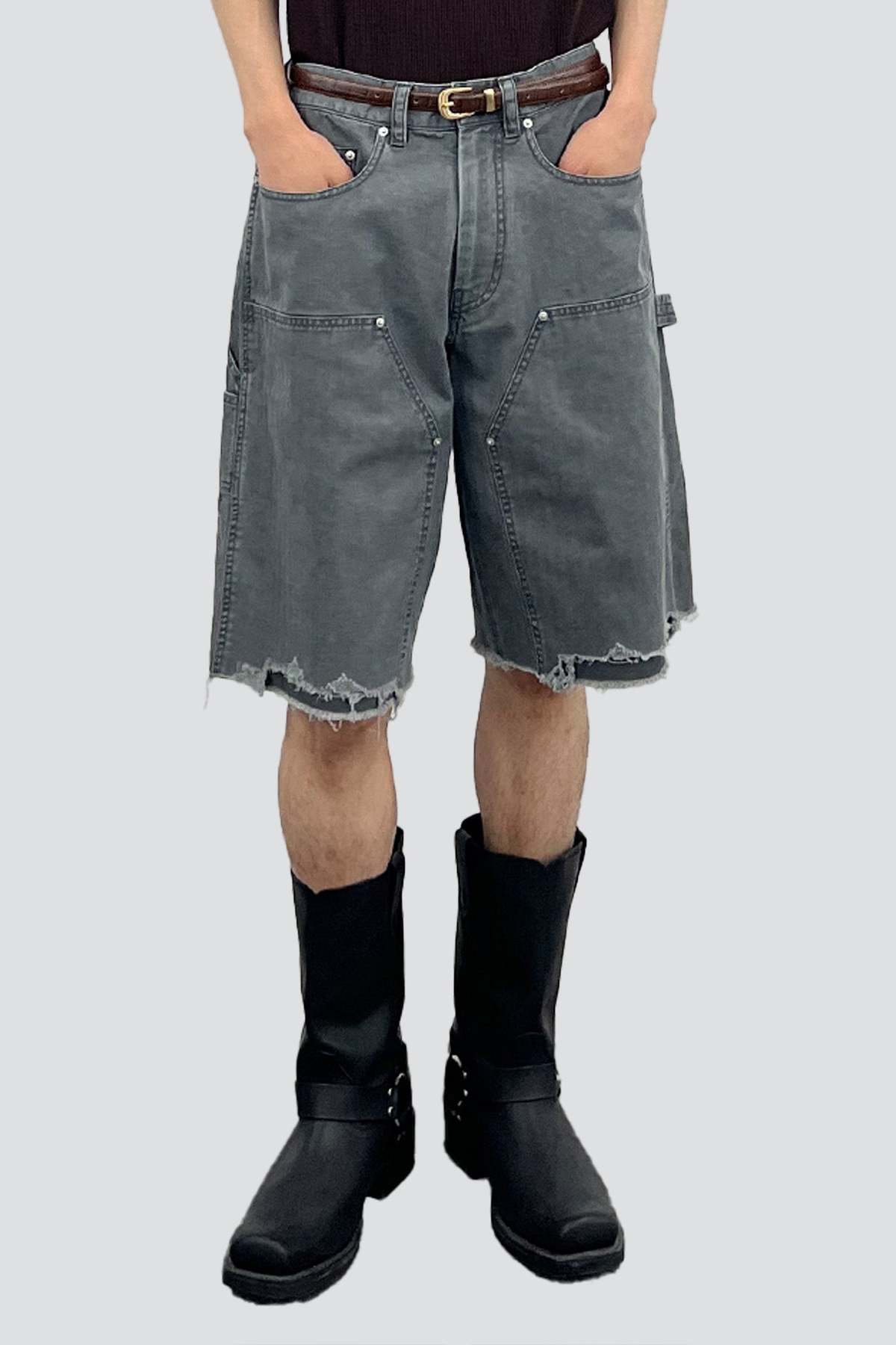 TONYWACK Faded Carbon Hand Distressed HBT Double Knee Shorts - Image 1 of 6