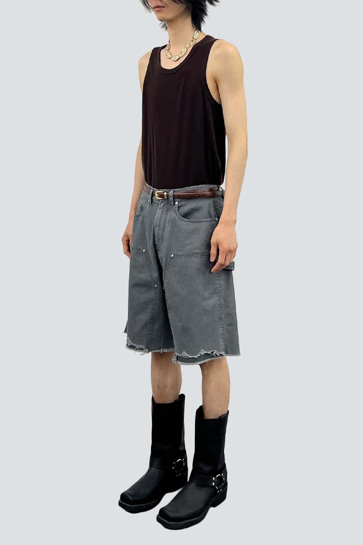 TONYWACK Faded Carbon Hand Distressed HBT Double Knee Shorts - Image 3 of 6