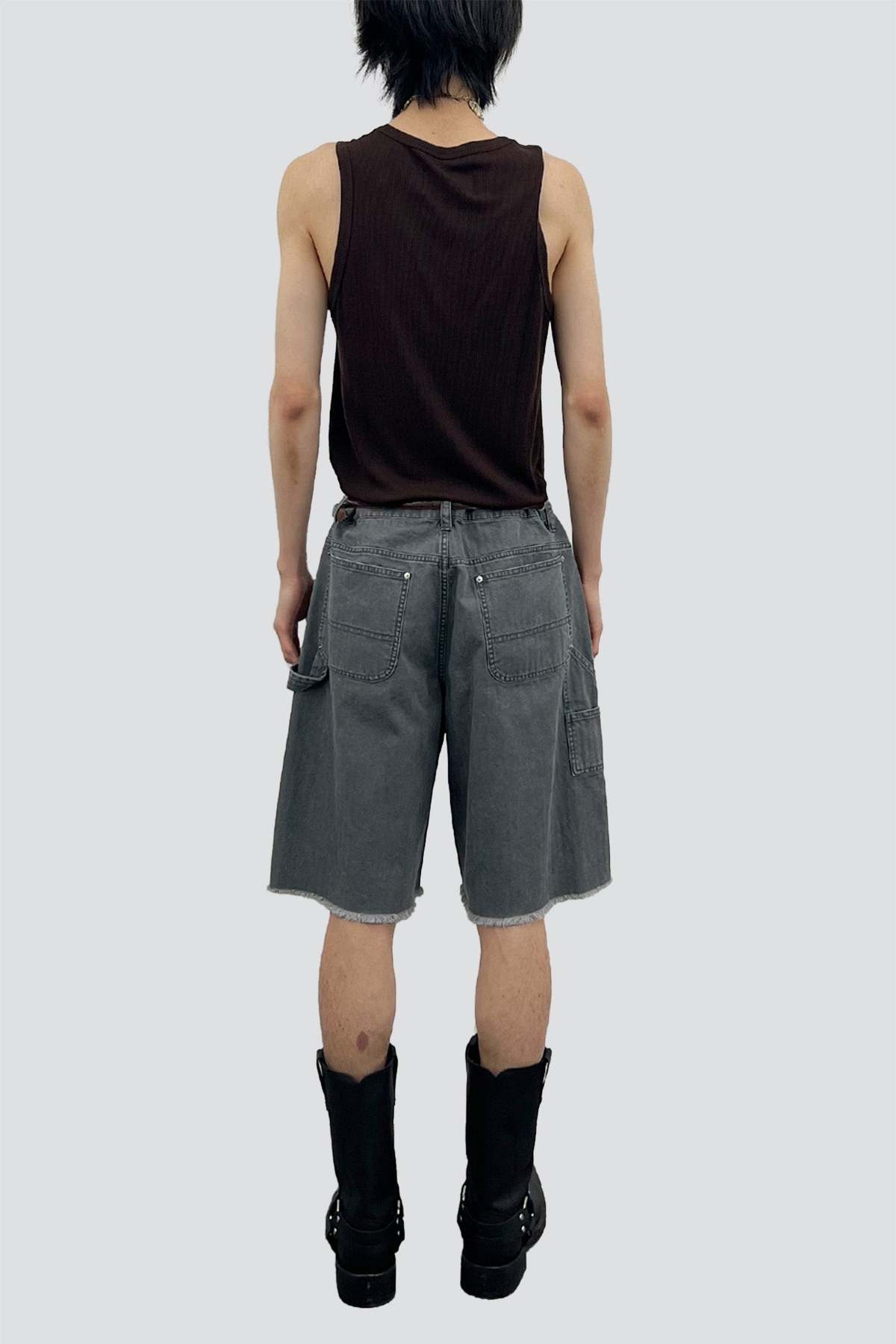 TONYWACK Faded Carbon Hand Distressed HBT Double Knee Shorts - Image 4 of 6