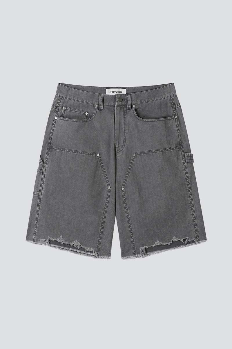 TONYWACK Faded Carbon Hand Distressed HBT Double Knee Shorts
