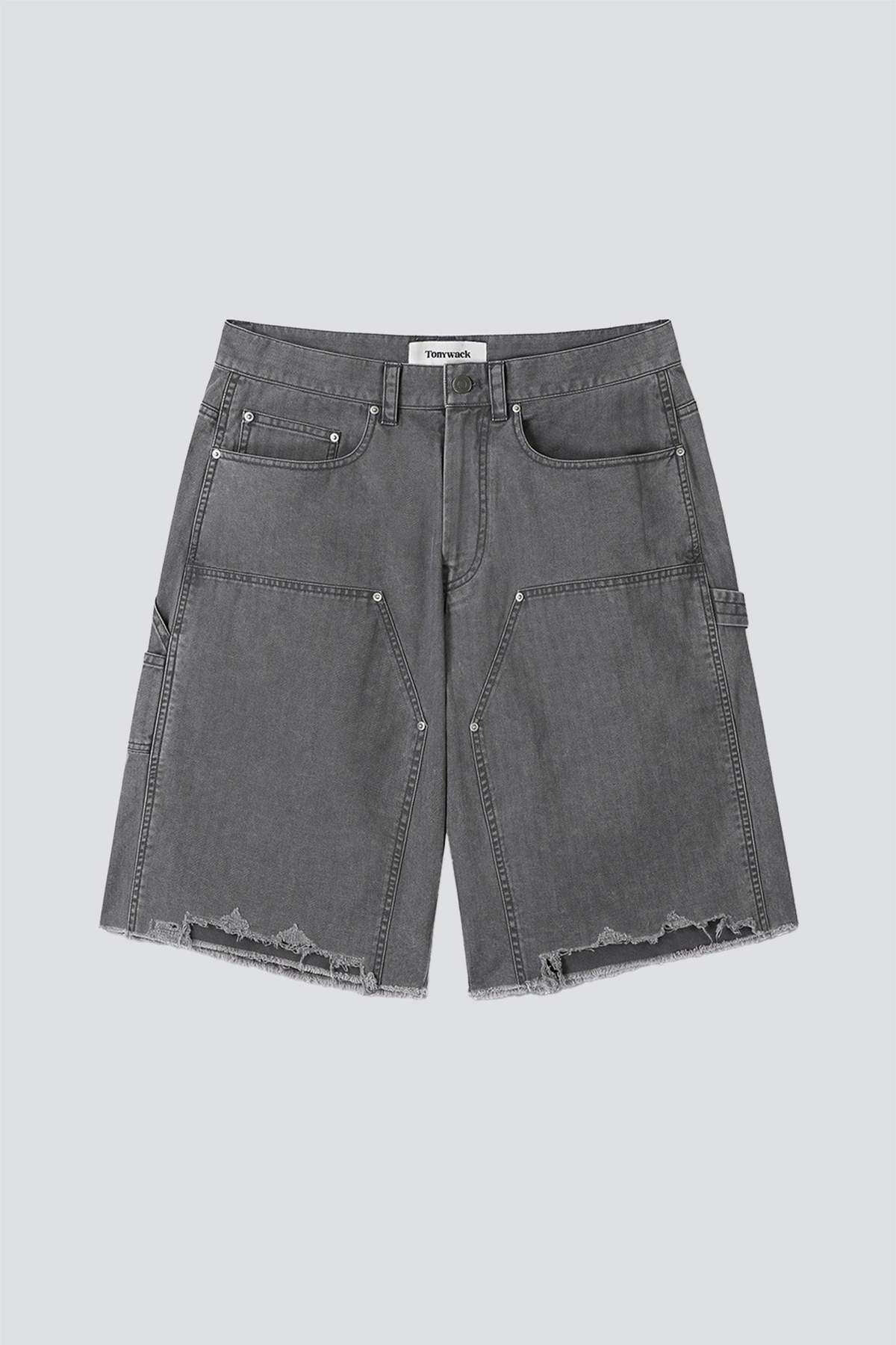 TONYWACK Faded Carbon Hand Distressed HBT Double Knee Shorts - Image 5 of 6