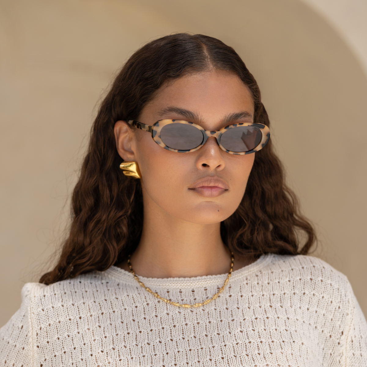 FREYRS Eyewear Mimi Acetate Oval Sunglasses - Milky Tortoise - Image 2 of 4