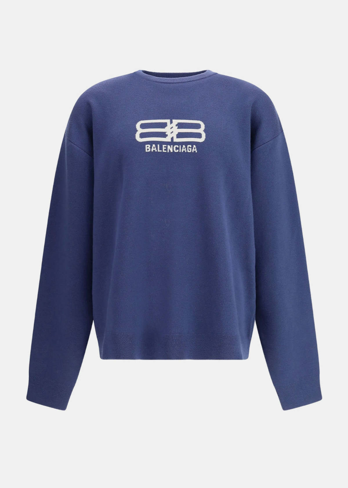 Balenciaga Navy Jacquard Crewneck Sweater - Navy/Grey - Image 1 of 2
